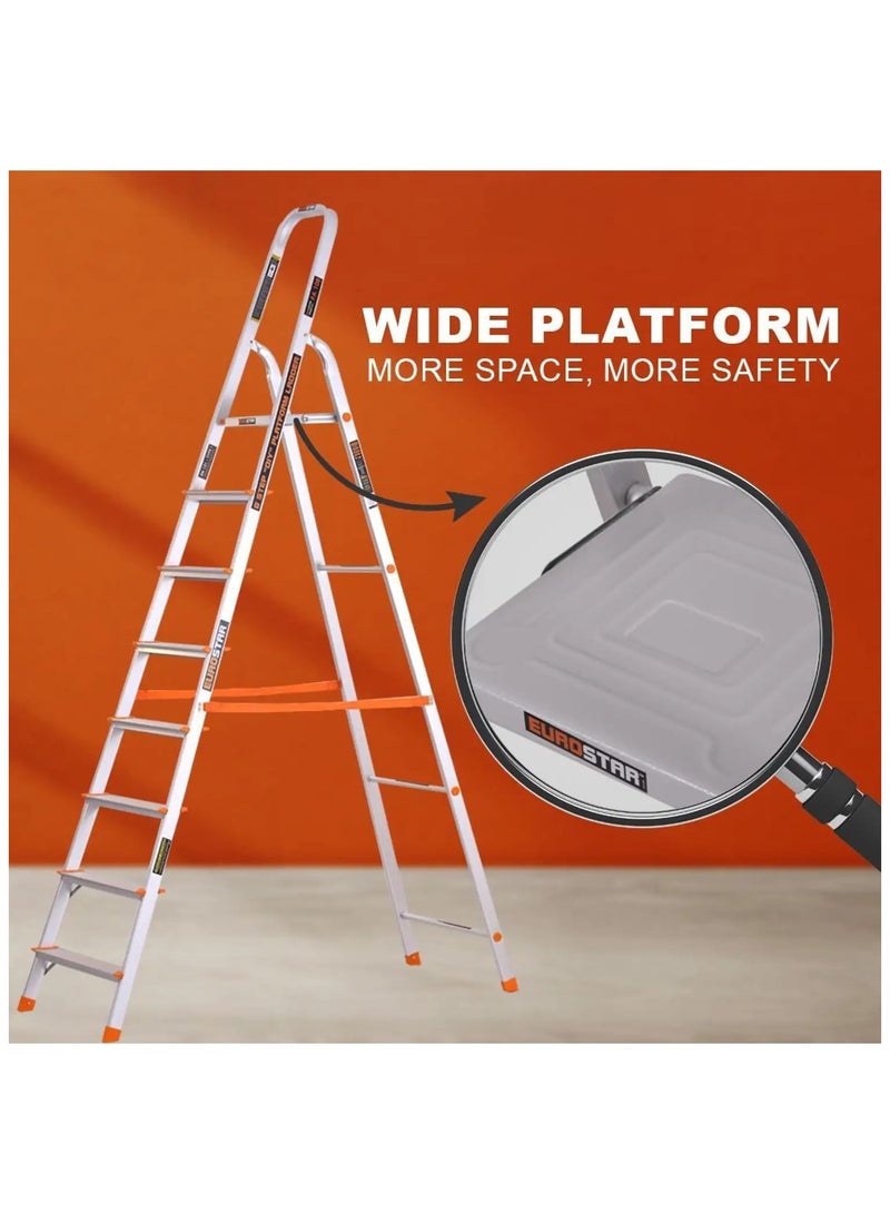 EUROSTAR Lightweight & Strong 8-Step Ladder for Home with Anti-Slip Shoes Aluminium Ladder (With Platform) - Image 2
